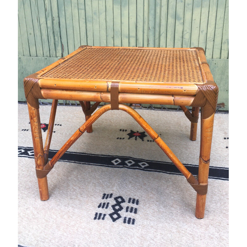 Vintage wood and bamboo coffee table 1970s