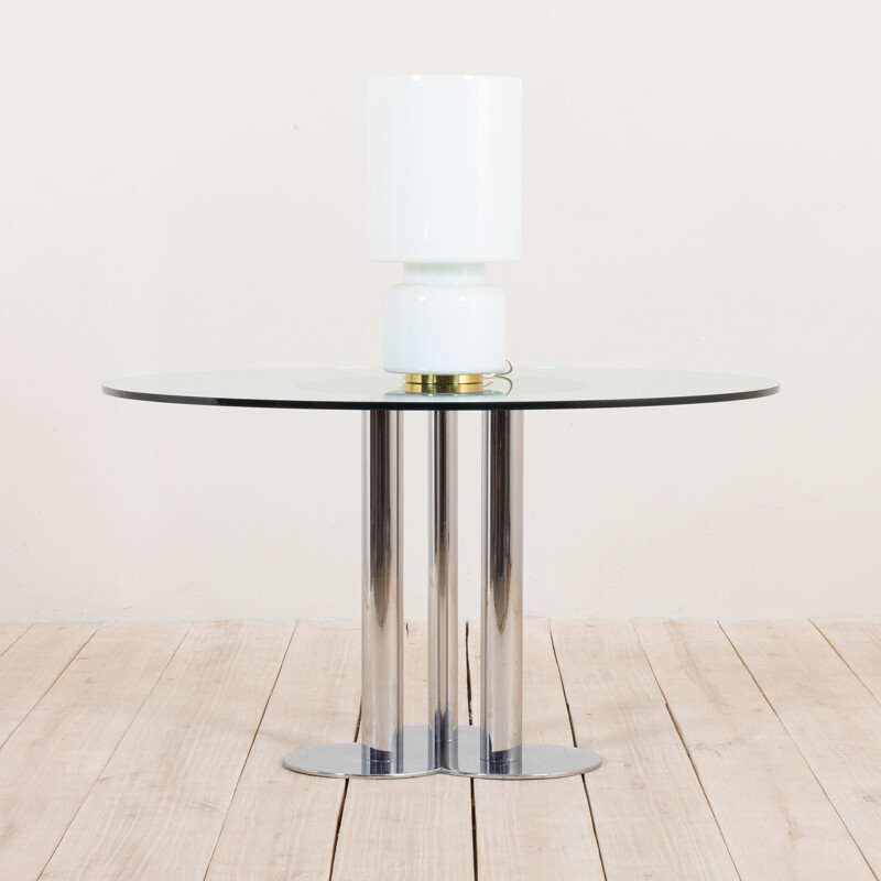 Round vintage glass table with chrome base by Sergio Asti for Poltronova, Italy 1970