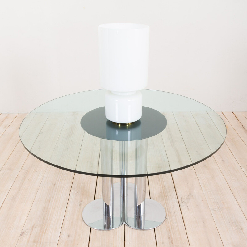 Round vintage glass table with chrome base by Sergio Asti for Poltronova, Italy 1970