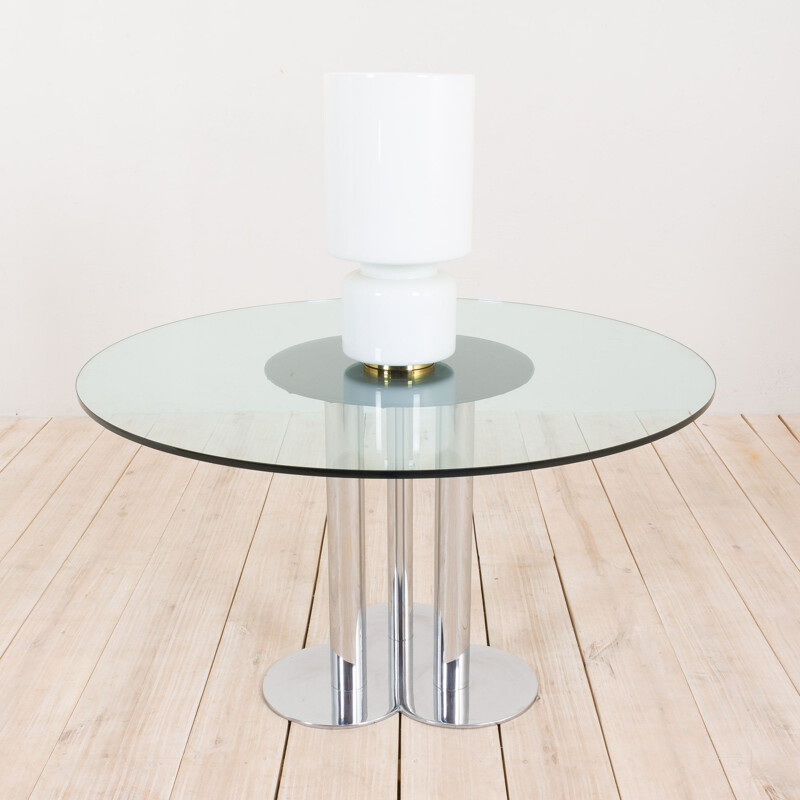 Round vintage glass table with chrome base by Sergio Asti for Poltronova, Italy 1970