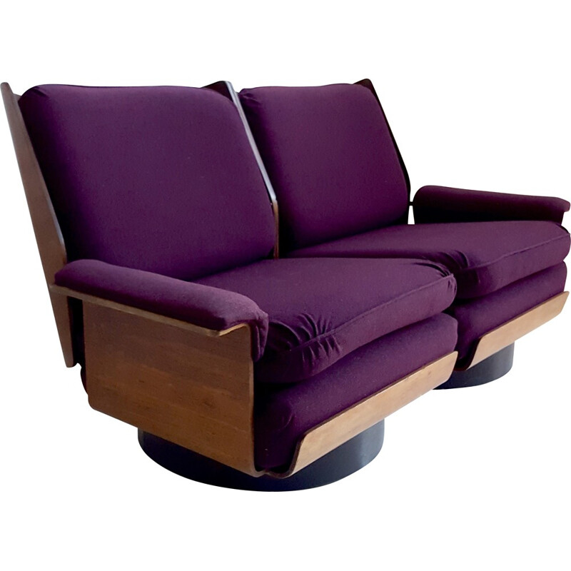 Coulon "Viborg" 2-seater sofa in Rio rosewood and purple fabric, Bernard BRUNIER - 1960s