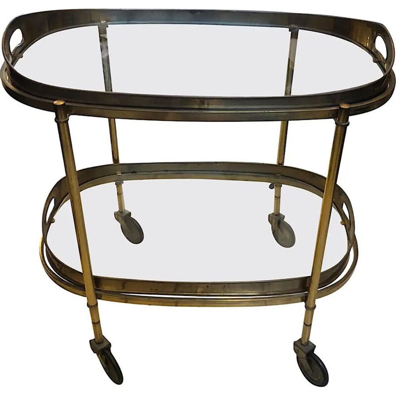 Vintage Modern Solid Brass Bar Cart, Italian 1950s