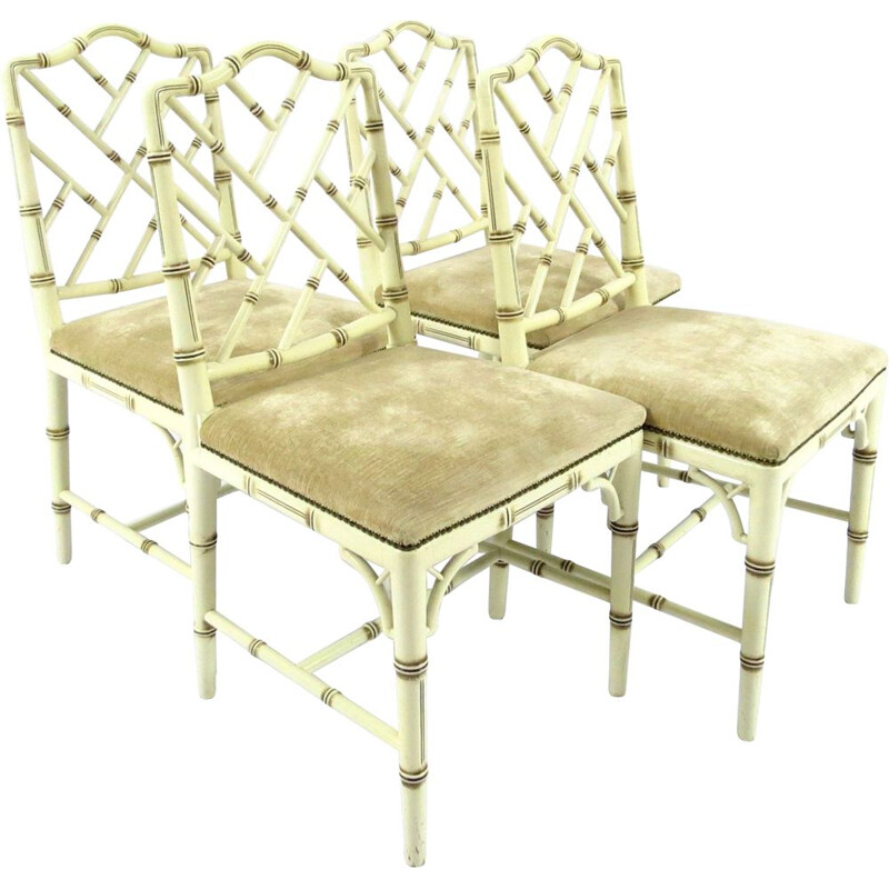 Conjunto de 4 cadeiras de bambu falso vintage 1970