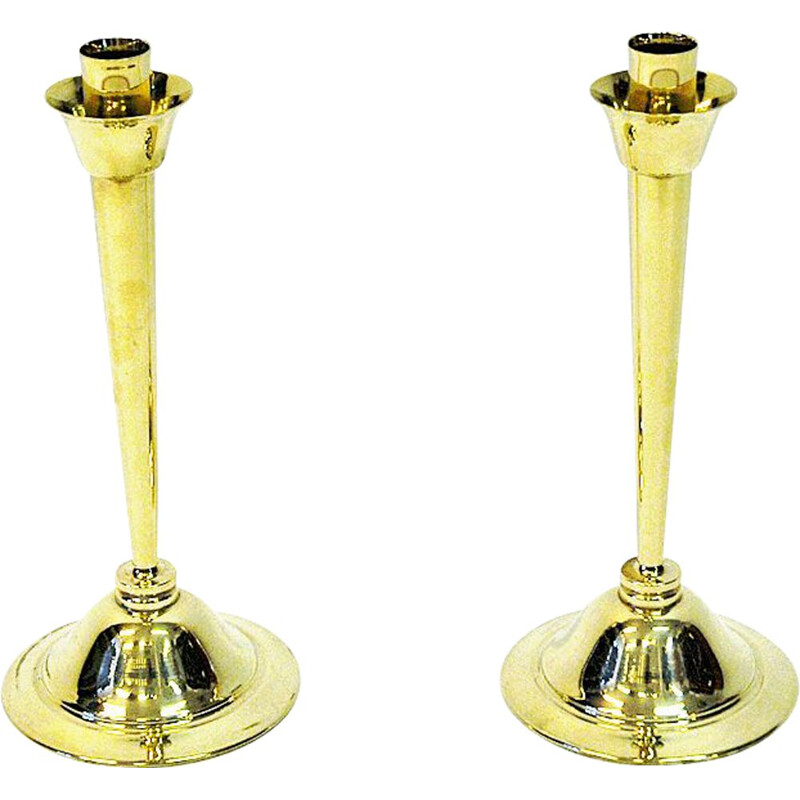 Pair of vintage brass candlesticks by Lars Holmström, Sweden 1960