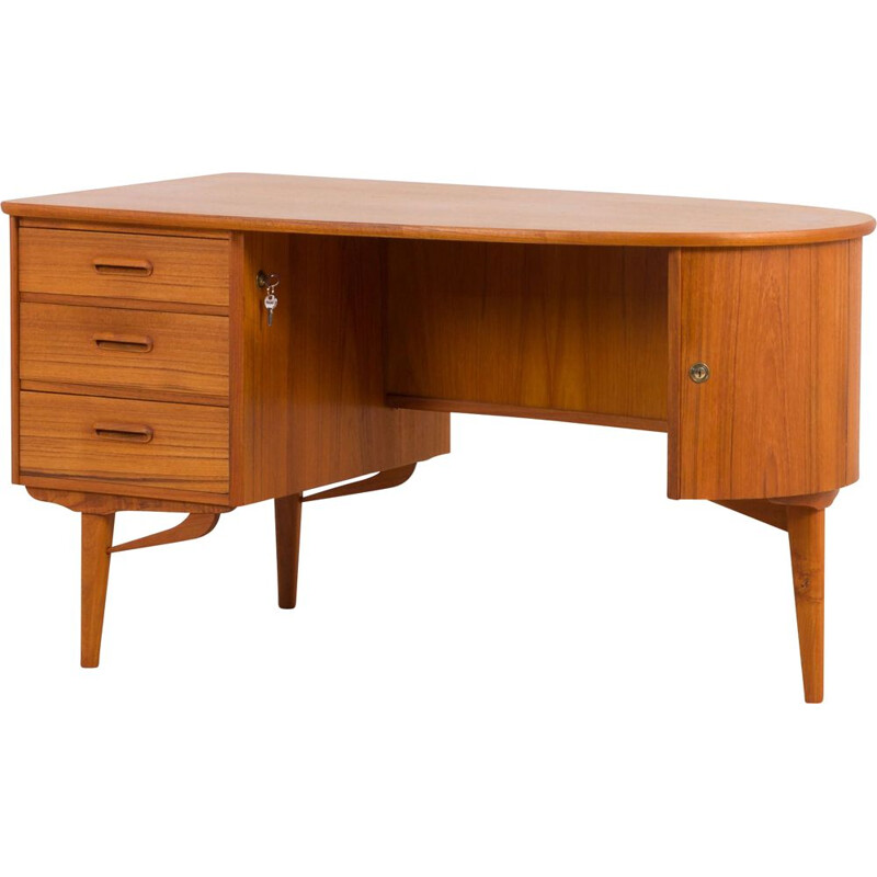 Vintage free standing organic shape teak executive desk with round side, Denmark 1970s