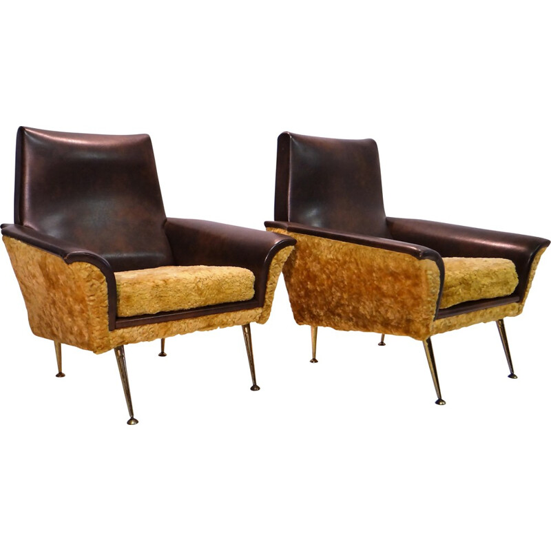 Pair of Italian brown armchairs - 1950s
