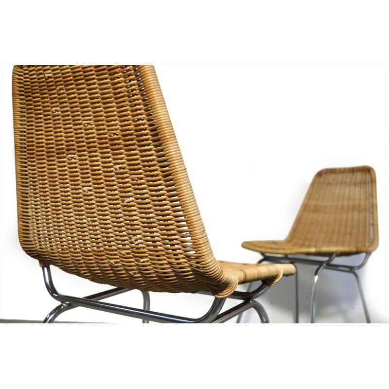 pindas Bewusteloos Parel Set of 5 vintage rattan chairs model "Italia 100" by Rotanhuis 1960
