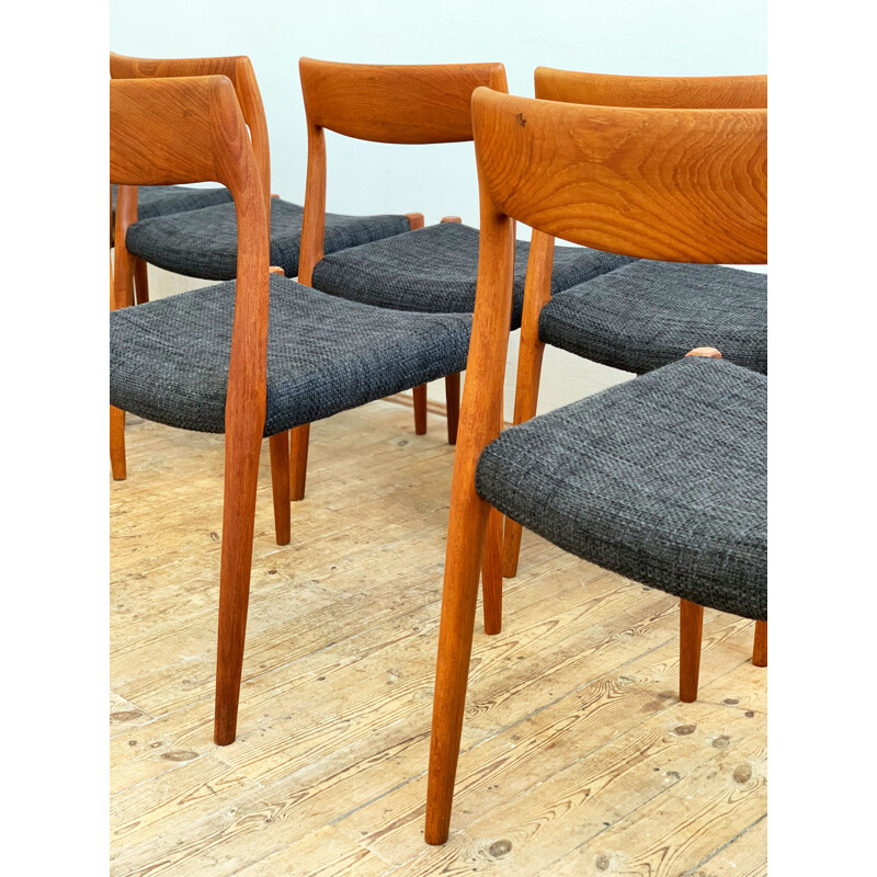 Lot de 4 chaises vintage en teck, modèle 77, par Niels O. Moller pour J.L. Moller, Danemark 1950