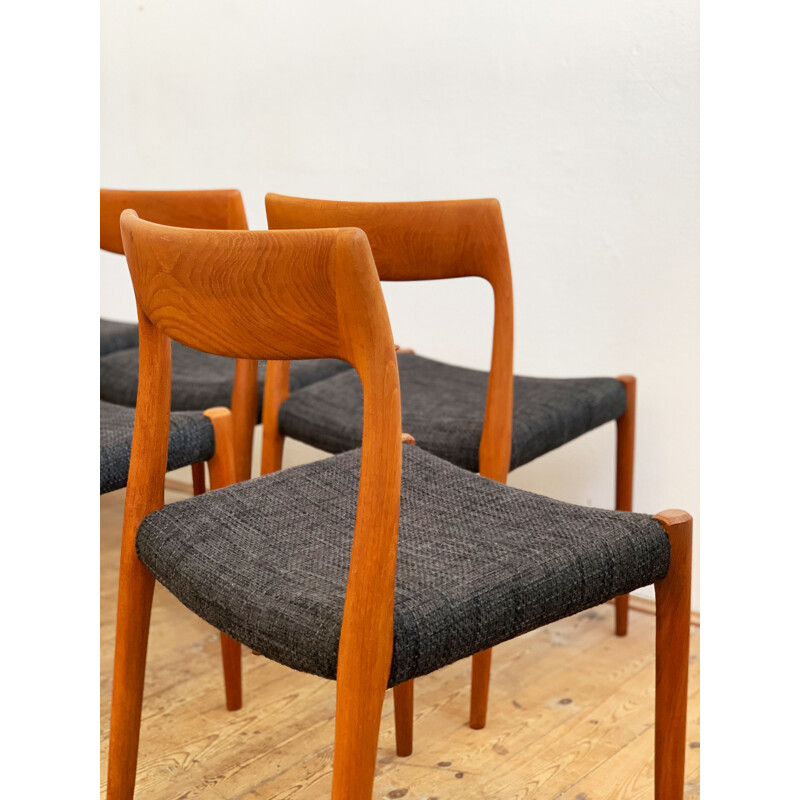 Set of 4 vintage teak chairs, model 77, by Niels O. Moller for J.L. Moller, Denmark 1950