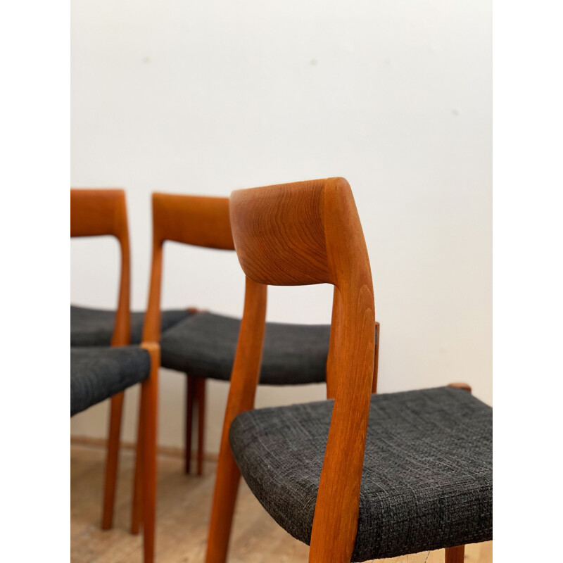 Set of 4 vintage teak chairs, model 77, by Niels O. Moller for J.L. Moller, Denmark 1950