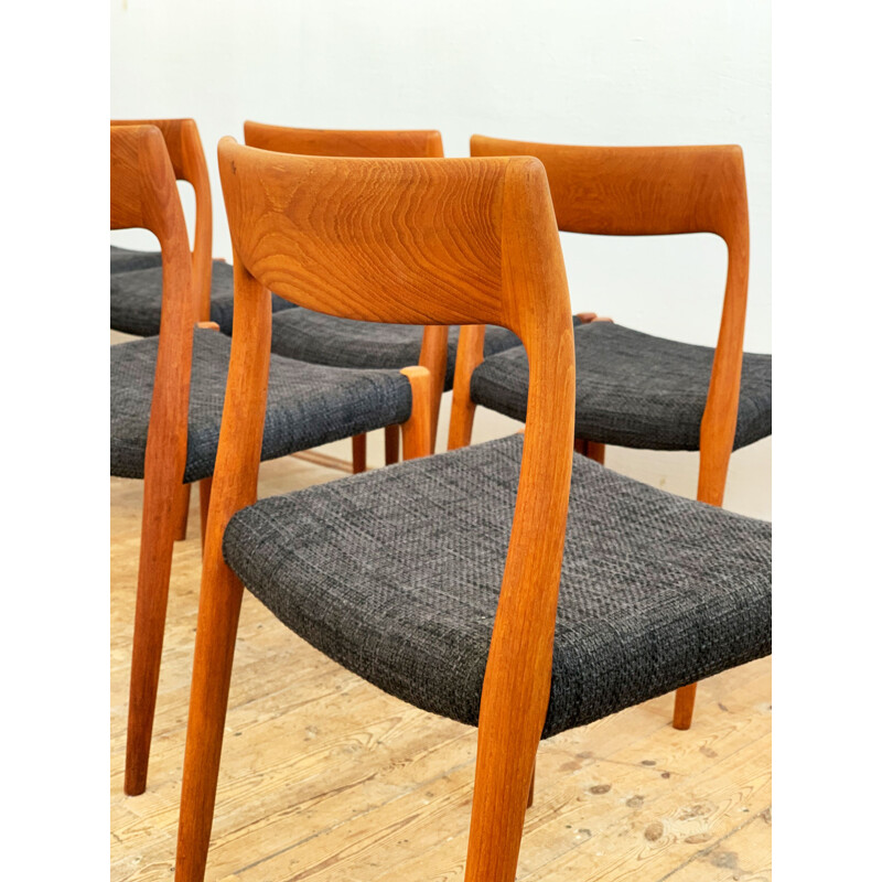 Set of 4 vintage teak chairs, model 77, by Niels O. Moller for J.L. Moller, Denmark 1950