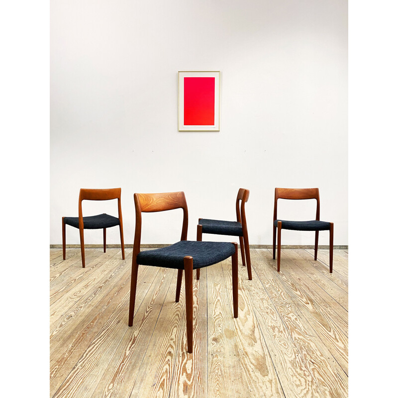 Set of 4 vintage teak chairs, model 77, by Niels O. Moller for J.L. Moller, Denmark 1950
