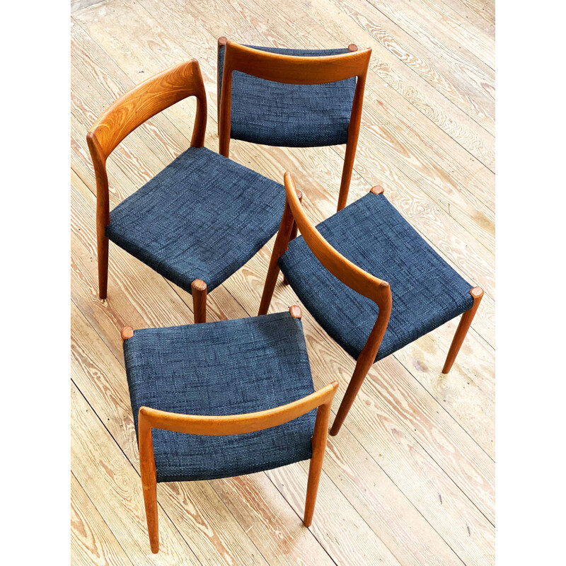 Set of 4 vintage teak chairs, model 77, by Niels O. Moller for J.L. Moller, Denmark 1950