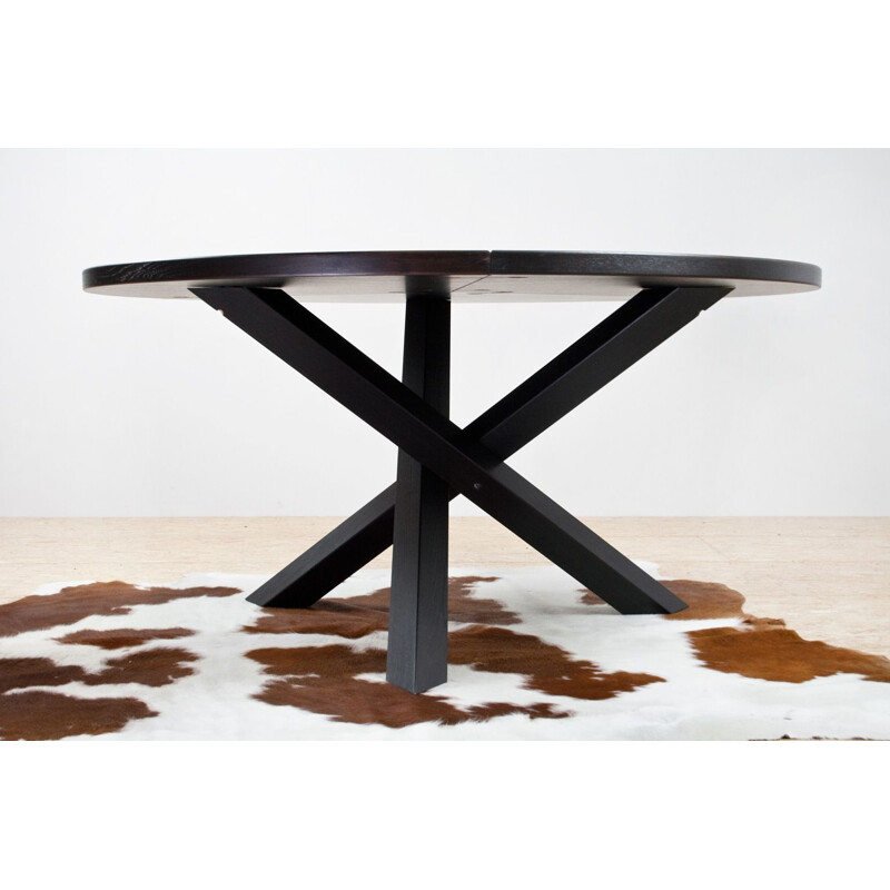 Large vintage walnut and oak table, Brutalist, Dutch 1960