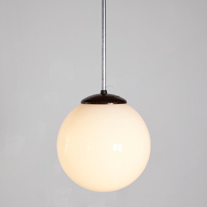 Vintage white glass pendant lamp 1970