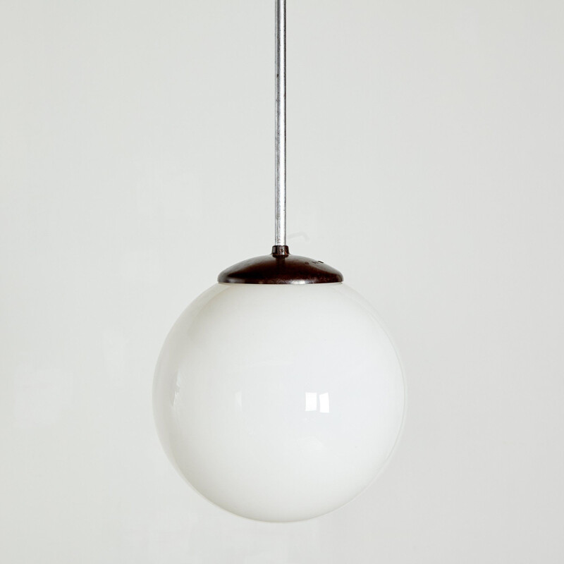 Suspension vintage en verre blanc 1970