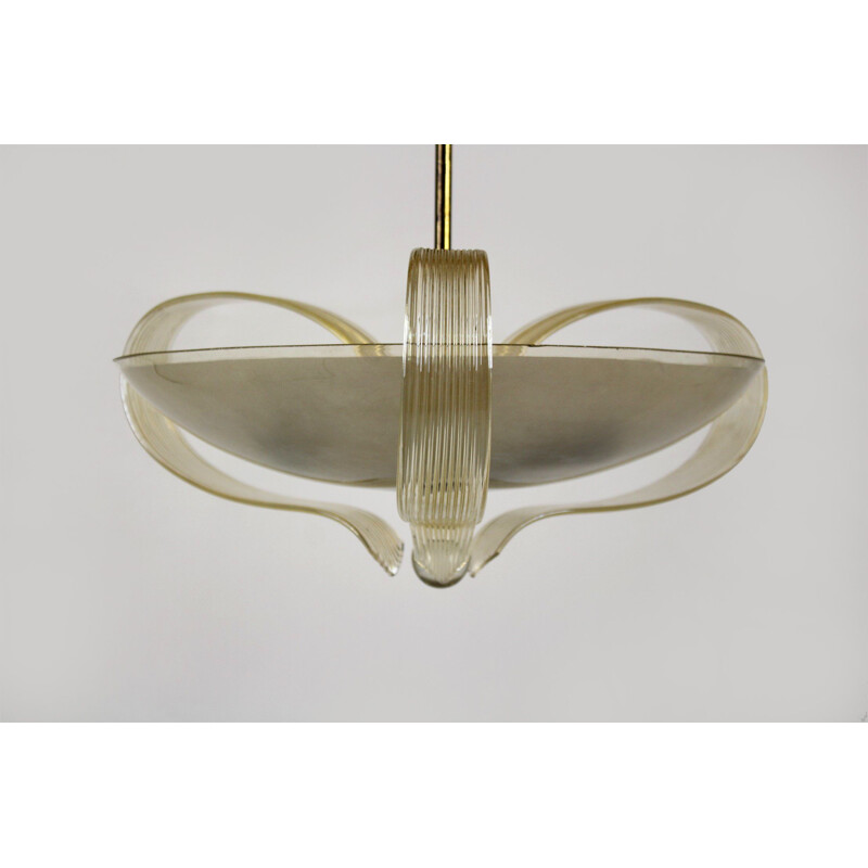 Vintage brass and curved glass chandelier by ESC Zukov 1940