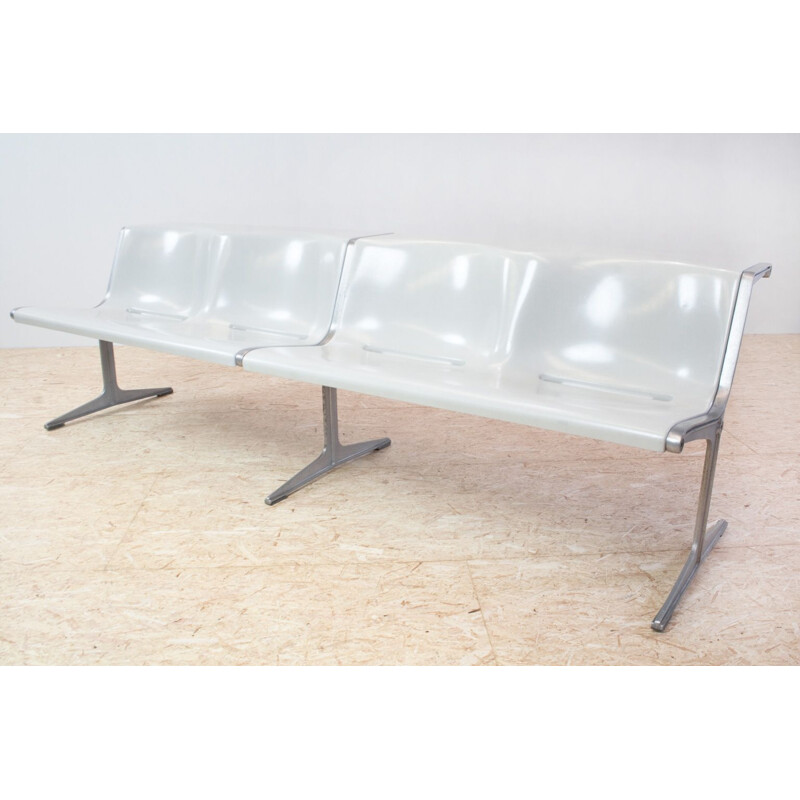 Vintage bench series 1200 in grey and aluminium by Friso Kramer for Wilkhahn, Netherlands 1972