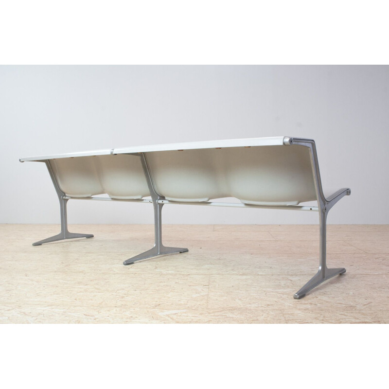 Vintage bench series 1200 in grey and aluminium by Friso Kramer for Wilkhahn, Netherlands 1972