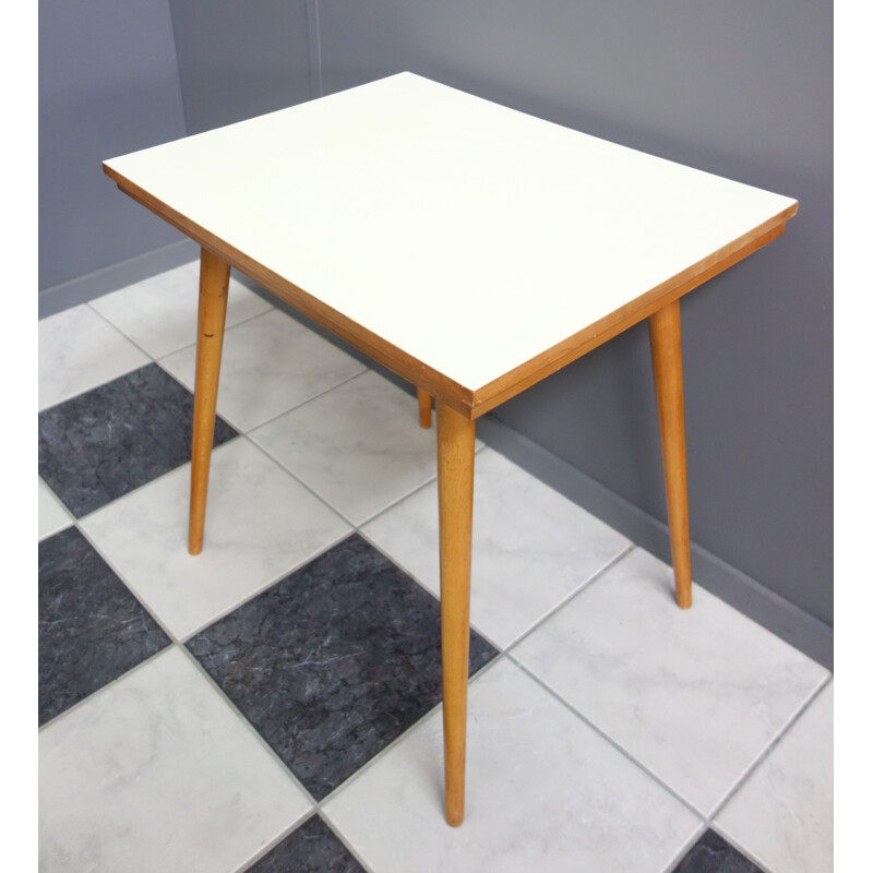 Vintage yellow formica side table with turntable, Czechoslovakia 1960