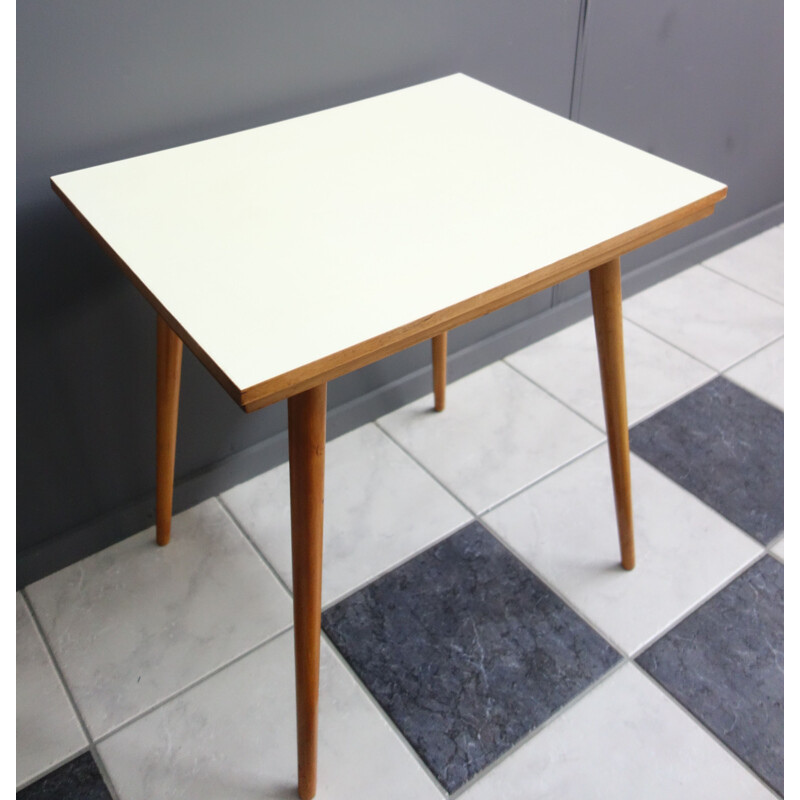Vintage yellow formica side table with turntable, Czechoslovakia 1960