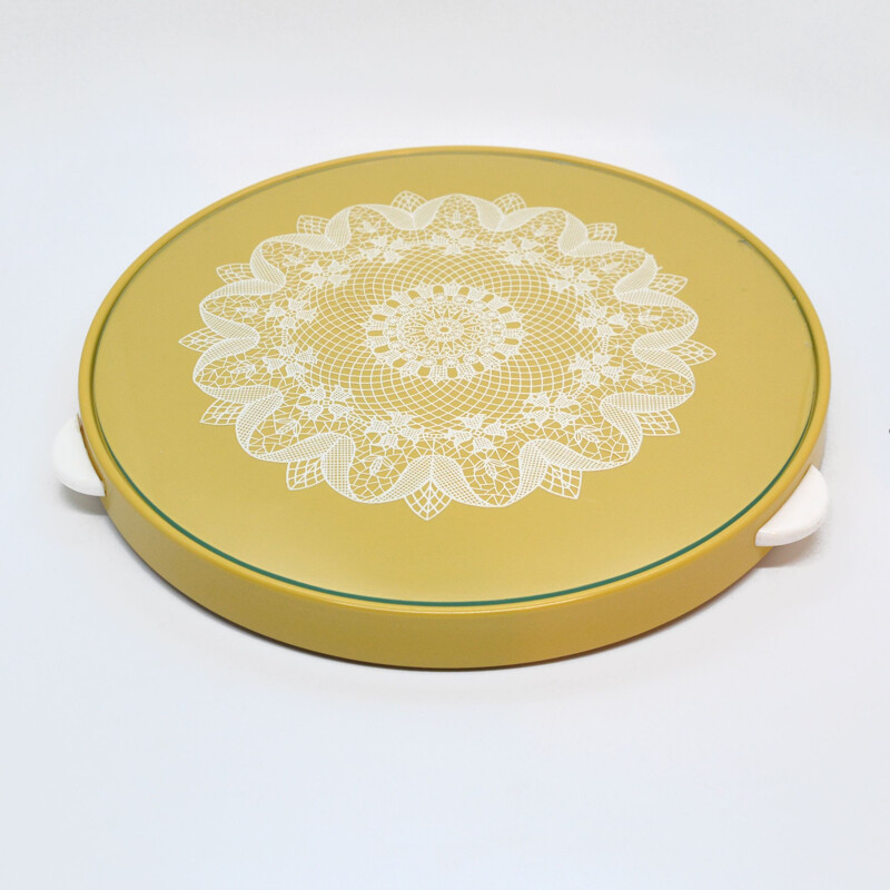 Vintage modernist yellow plastic cake plate, Germany 1960