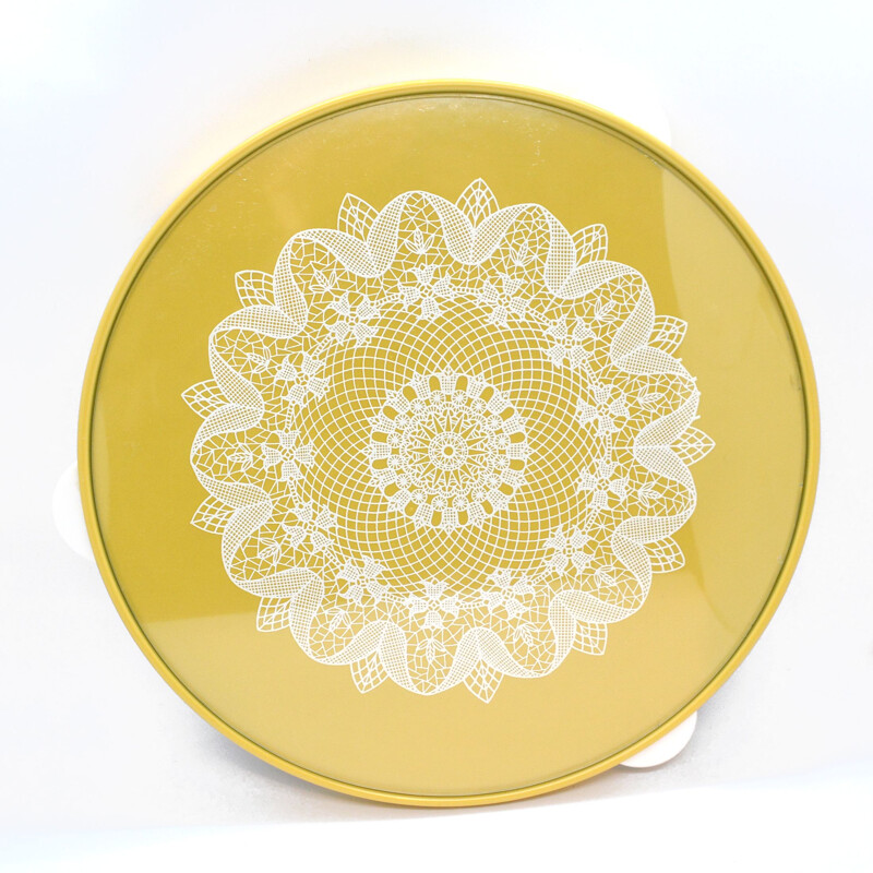 Vintage modernist yellow plastic cake plate, Germany 1960