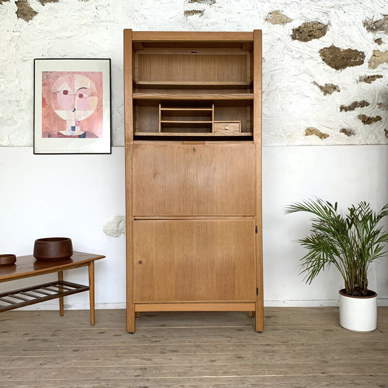 Vintage bookcase with oak secretary by Émile Seigneur 1960