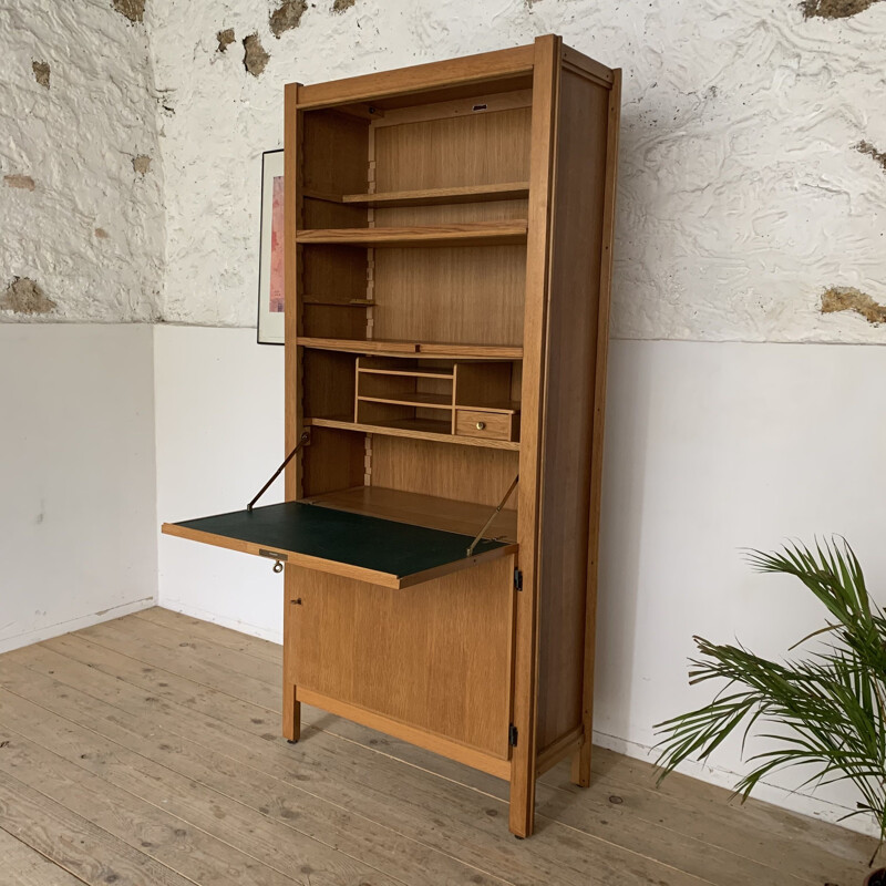 Vintage bookcase with oak secretary by Émile Seigneur 1960