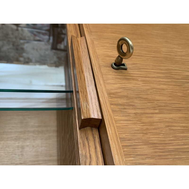 Vintage bookcase with oak secretary by Émile Seigneur 1960