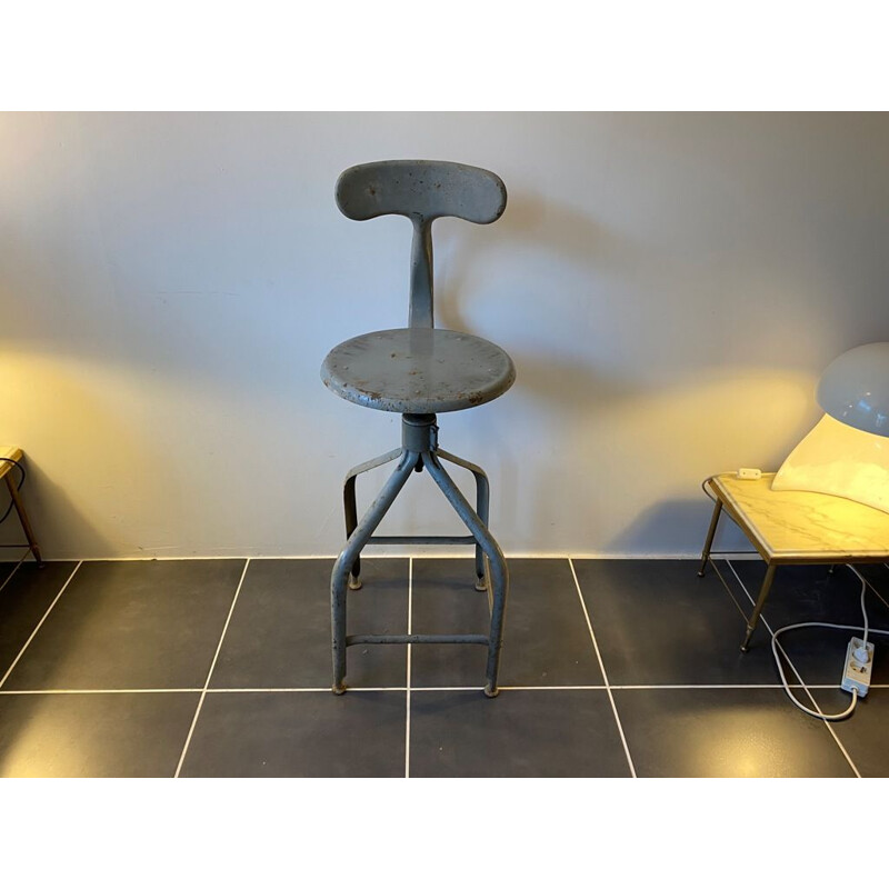 Vintage grey metallic adjustable high chair by Nicolle 1950's