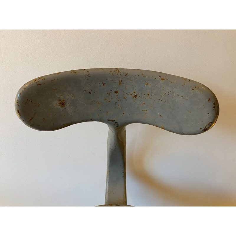 Chaise haute vintage réglable gris métallique pivotante de Nicolle 1950