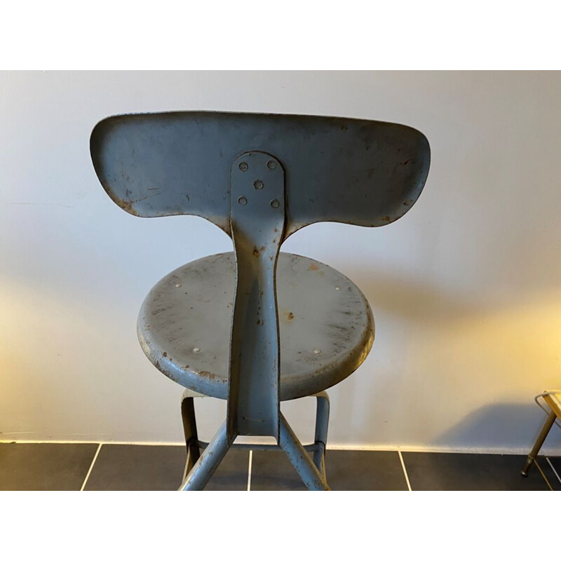 Vintage grey metallic adjustable high chair by Nicolle 1950's