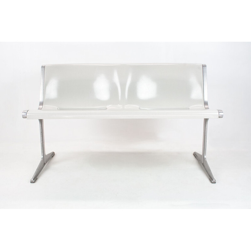 Vintage bench model 1200 grey in fibreglass by Friso Kramer for Wilkhahn, Germany 1967