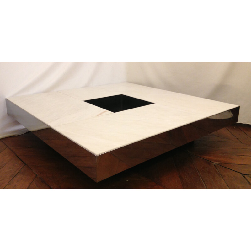 Marble coffee table and steel - 1970s