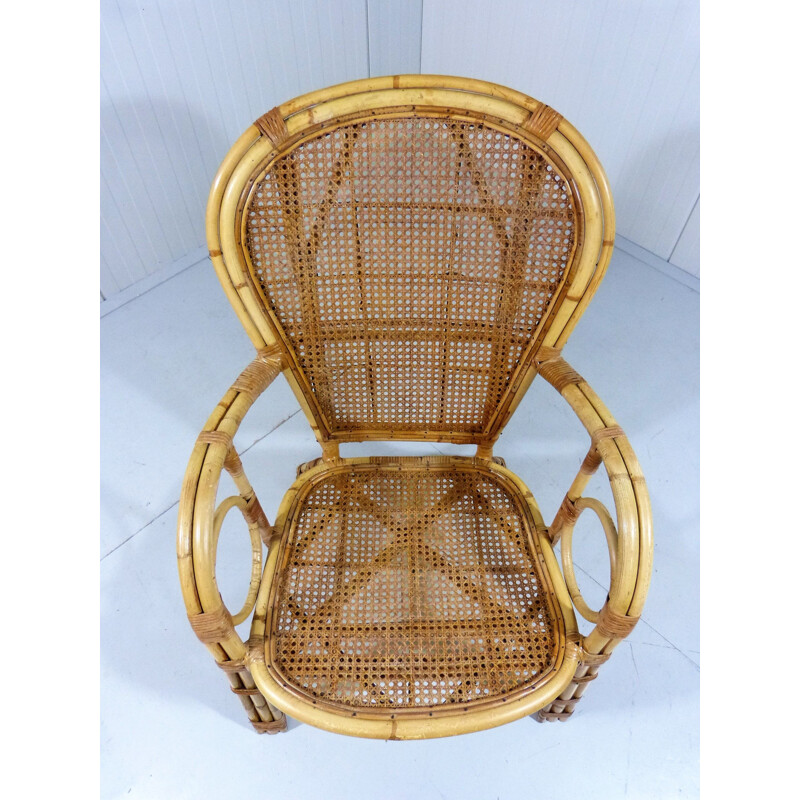 Vintage rattan armchair, Italy 1970