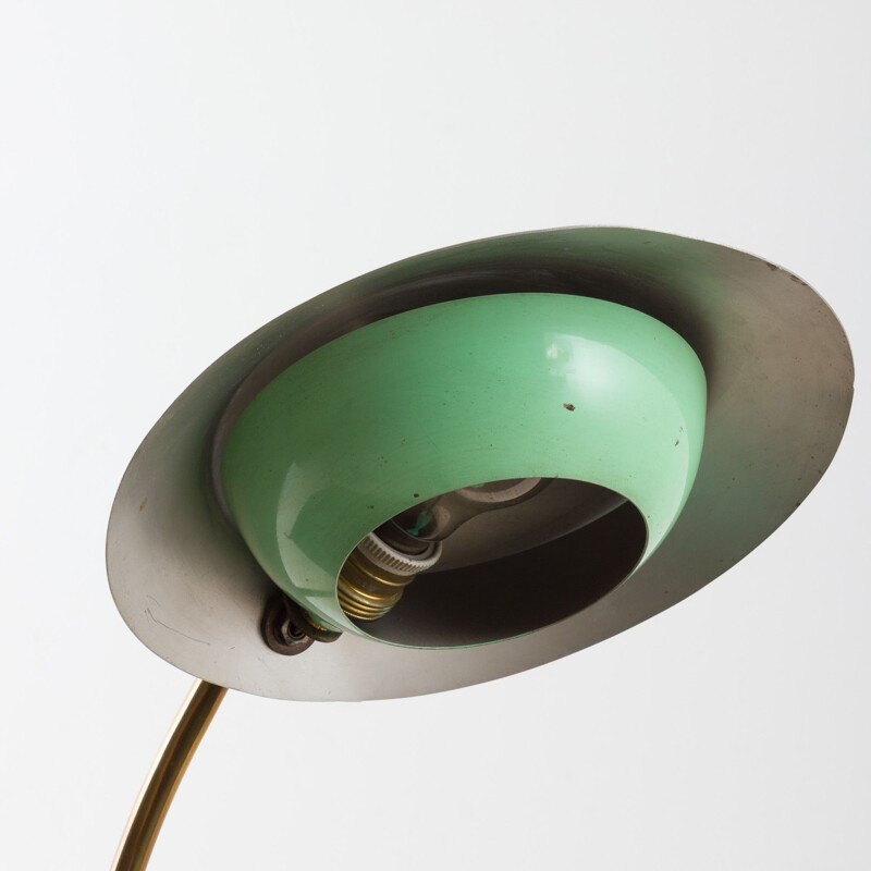 Lampe de bureau vintage Stilux Milano en laque couleur menthe et détails en laiton