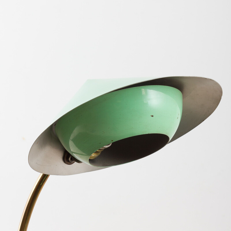 Lampe de bureau vintage Stilux Milano en laque couleur menthe et détails en laiton