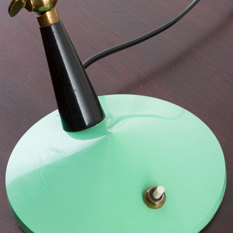 Lampe de bureau vintage Stilux Milano en laque couleur menthe et détails en laiton