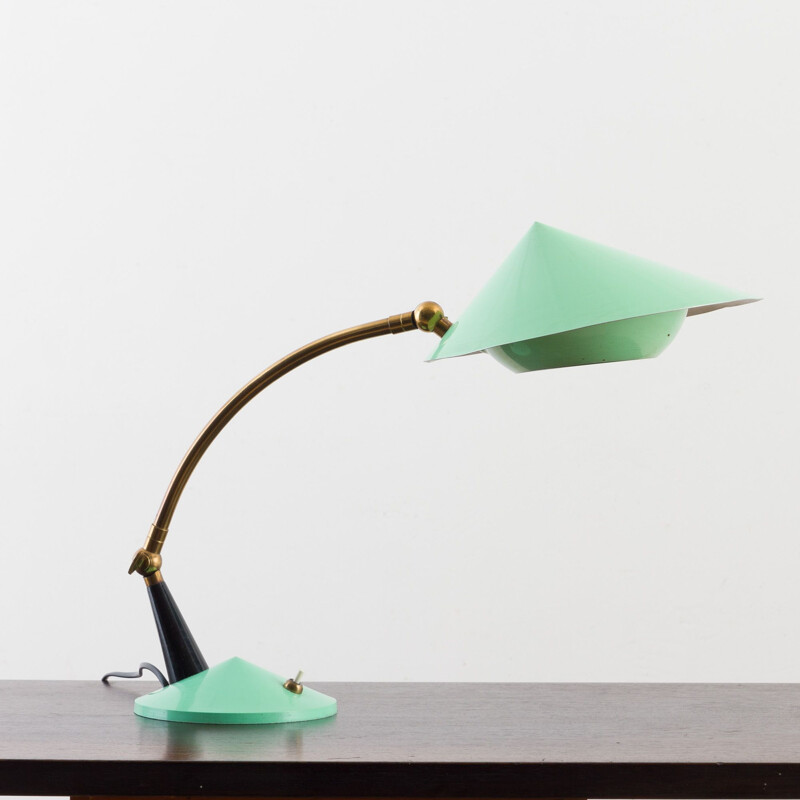 Vintage Stilux Milano desk lamp in mint color lacquer and brass details