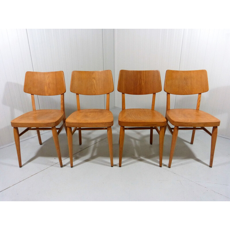 Lot de 8 chaises vintage en bois 1950