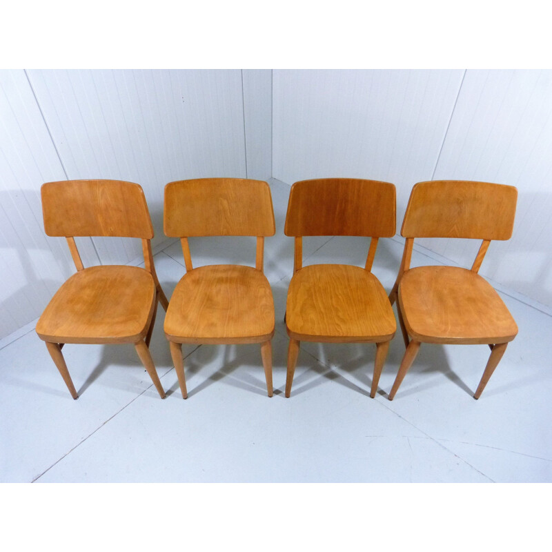 Set of 8 vintage wooden dining chairs 1950s