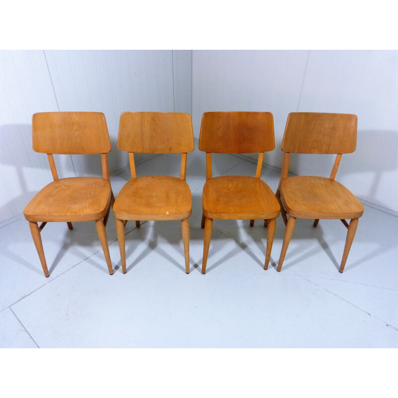 Set of 8 vintage wooden dining chairs 1950s