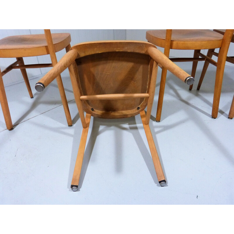 Set of 8 vintage wooden dining chairs 1950s