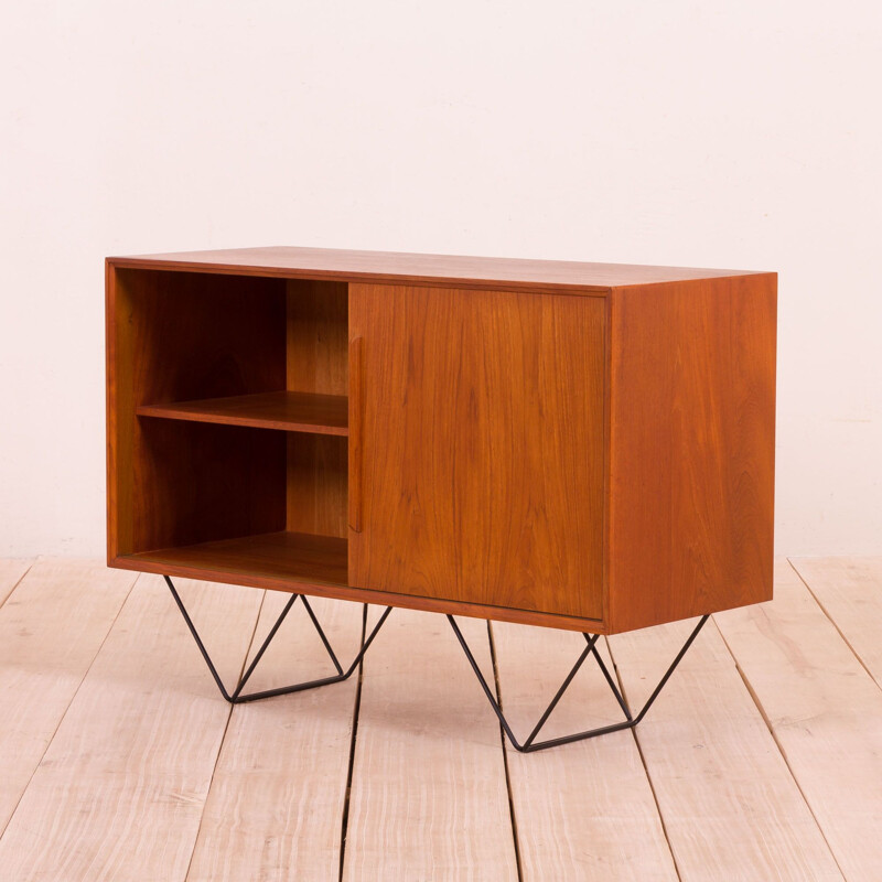 Vintage teak small sideboard or vintage vanity unit with metal legs, Danish 1970s