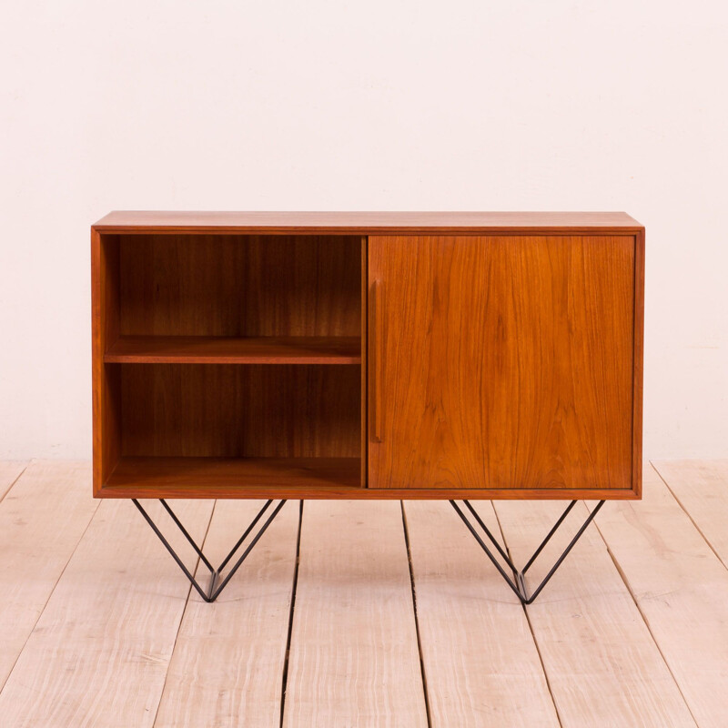 Vintage teak small sideboard or vintage vanity unit with metal legs, Danish 1970s