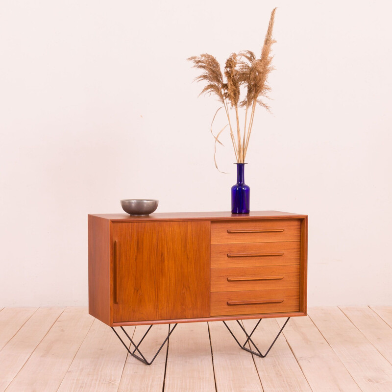 Vintage teak small sideboard or vintage vanity unit with metal legs, Danish 1970s