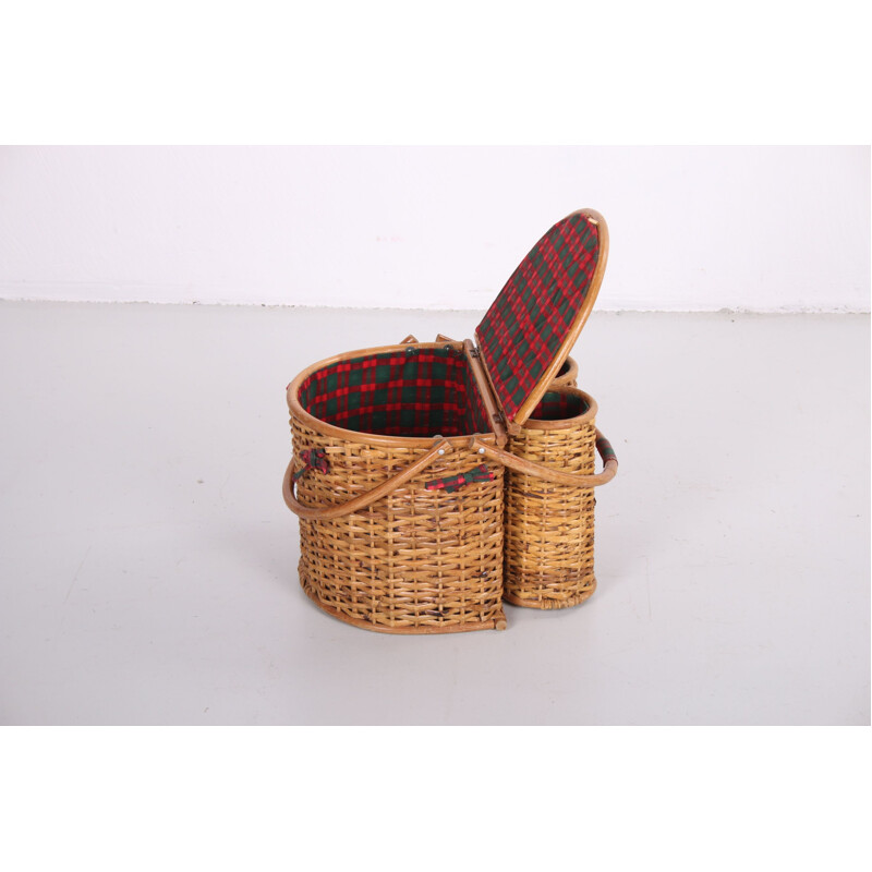 Vintage rattan picnic basket, Scandinavian 1960s