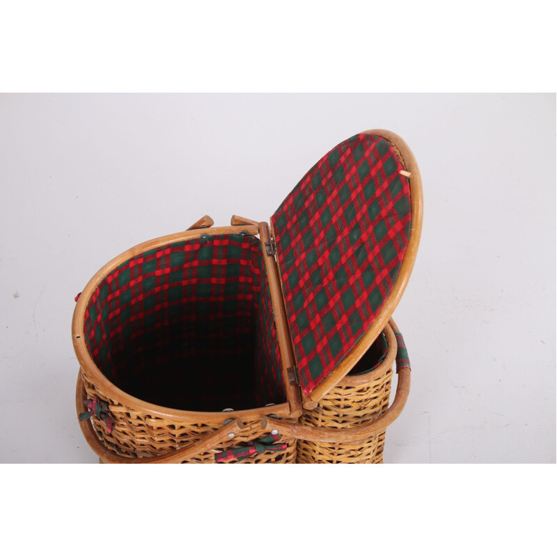 Vintage rattan picnic basket, Scandinavian 1960s