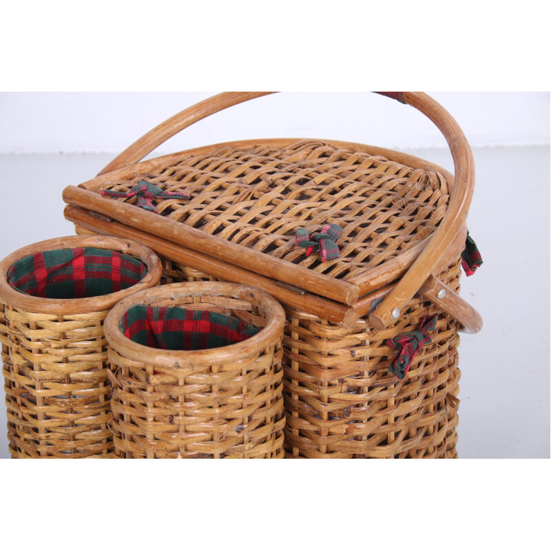 Vintage rattan picnic basket, Scandinavian 1960s